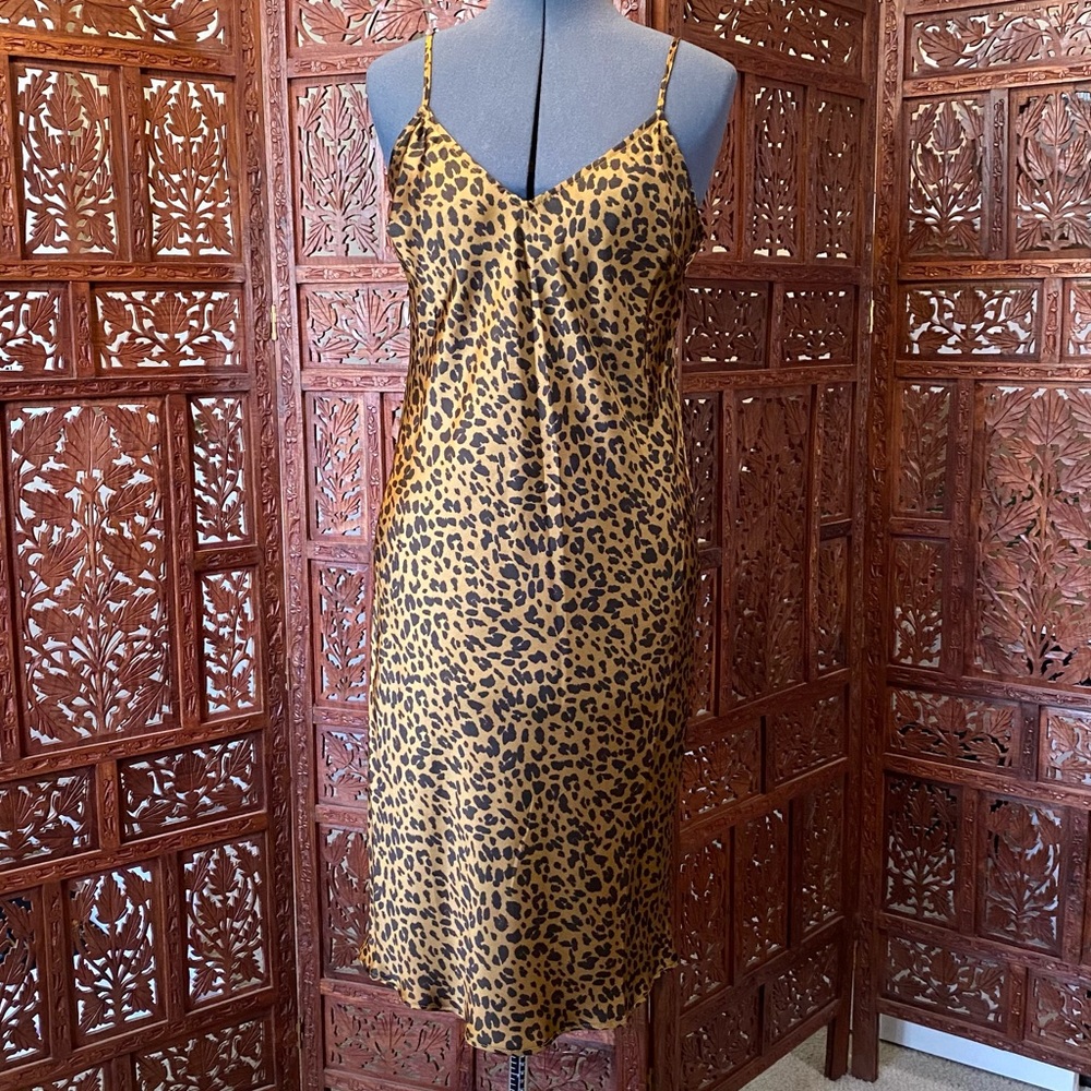 ANIMAL CHEETAH LEOPARD PRINT SLIP SILK DRESS